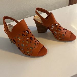 Vince Camuto Cutout Nubuck Heeled Sandals Deverly Candied Yam